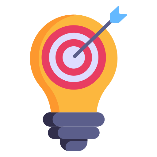 Innovative marketing ideas focused on goals symbolized by light bulb and target
