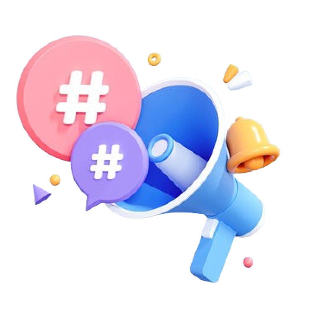 Innovative Social Media Strategies and Communication Social media marketing with hashtags, speaker, and creative ideas